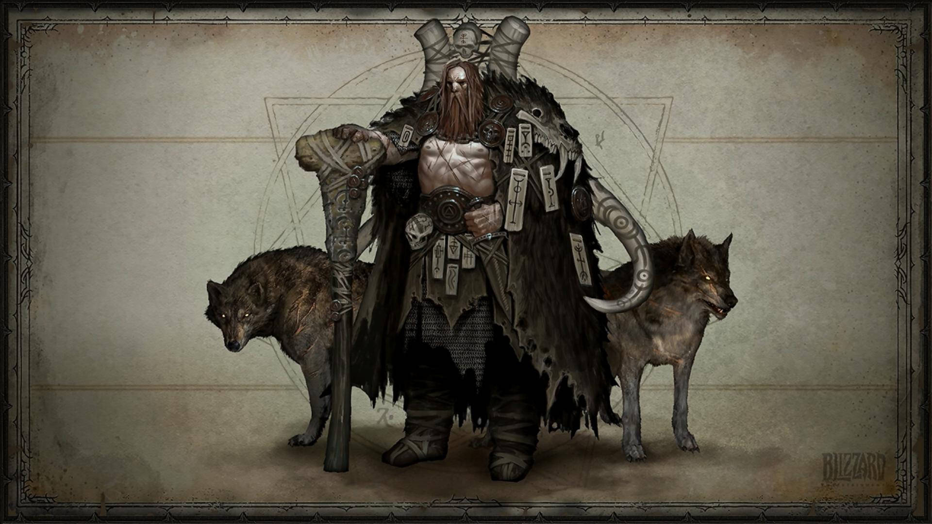 Diablo 4 Barbarian With Wolves Wallpaper