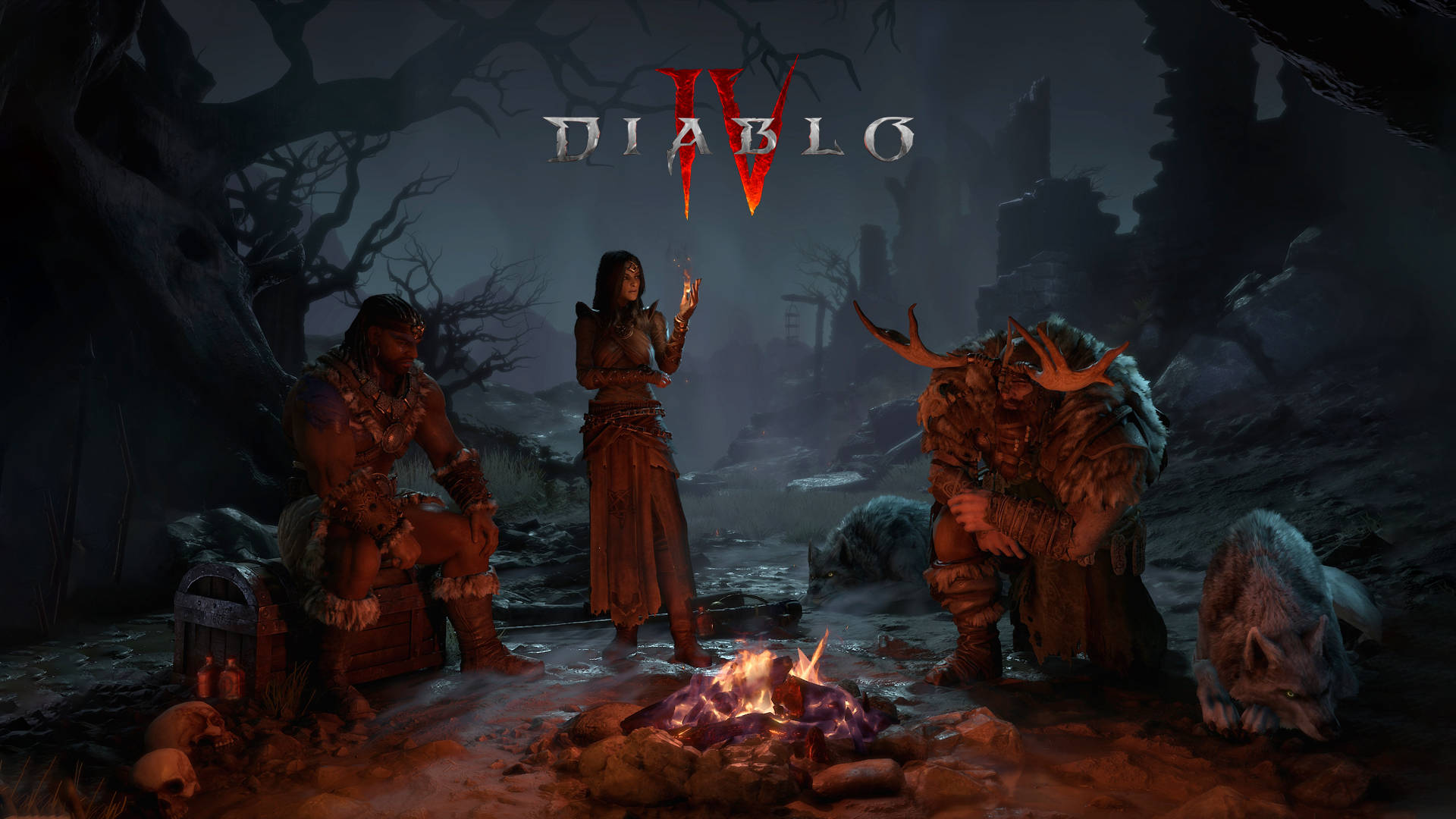 Diablo 4 Campfire In Forest Wallpaper