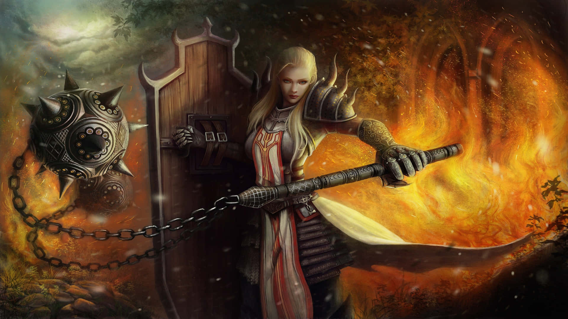 Diablo 4k Female Crusader With A Flail Wallpaper