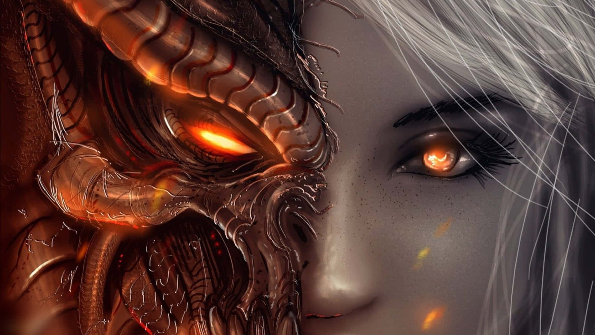 Diablo 4k Half Dragon And Woman Closeup Wallpaper