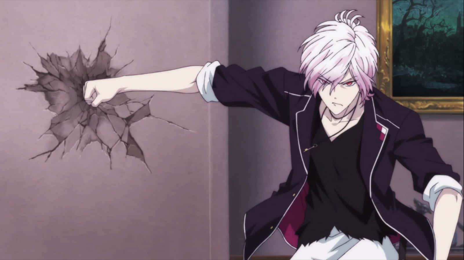 A Character With White Hair Is Holding A Broken Wall