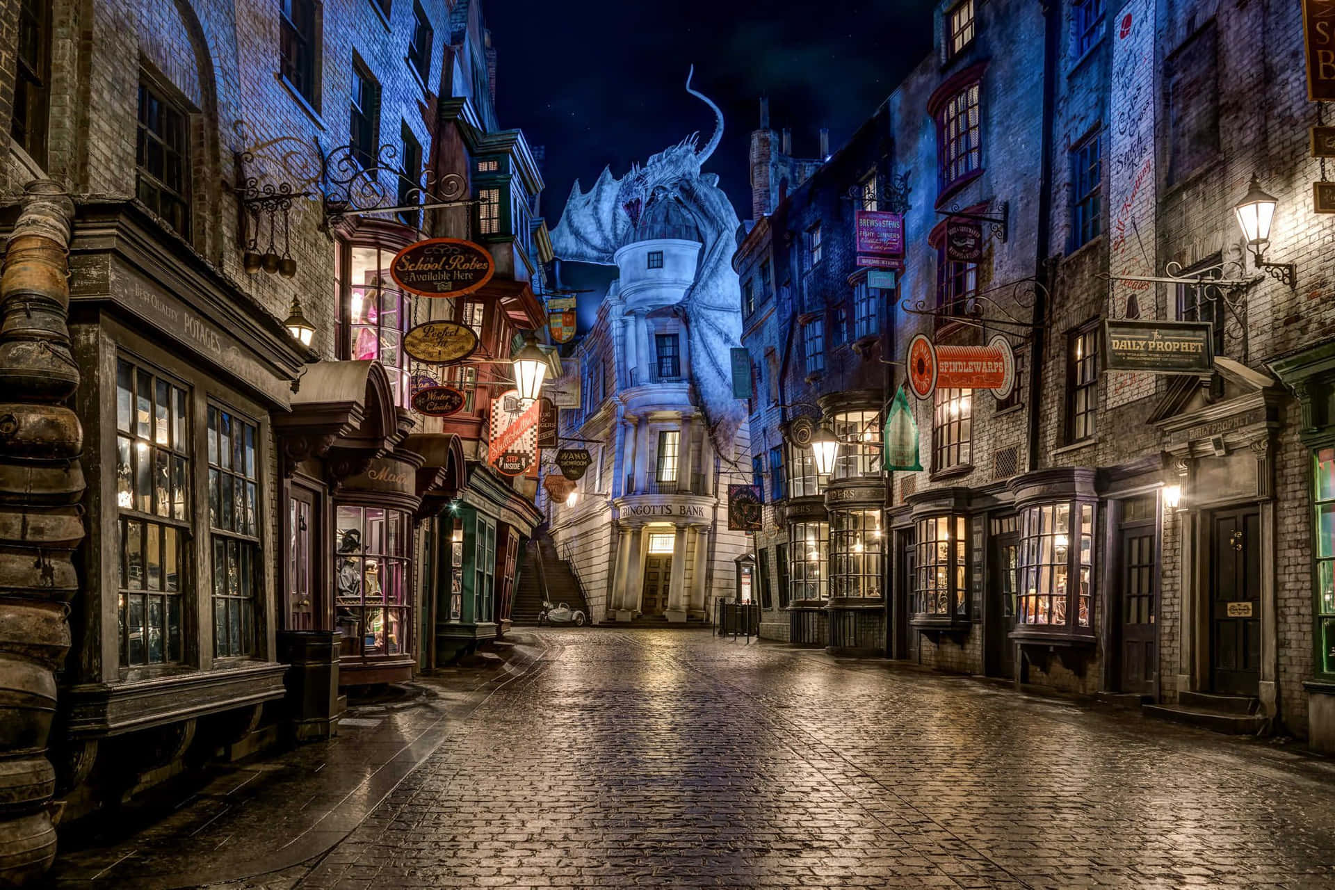 Download Enchanting Diagon Alley with various magical shops Wallpaper ...