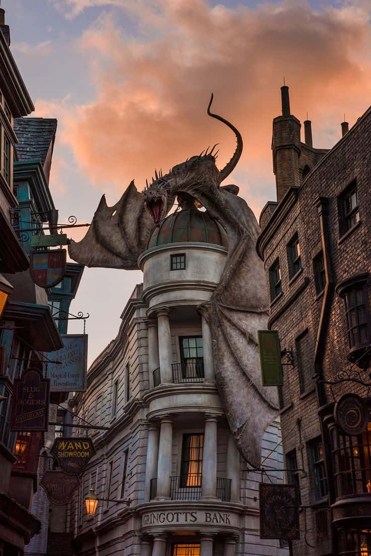 Captivating Diagon Alley: A bustling and enchanting shopping destination for Wizarding World enthusiasts Wallpaper