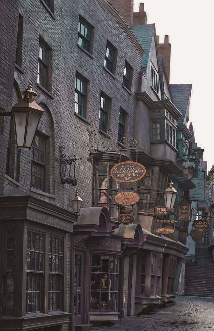 Magical Diagon Alley, the enchanting shopping hub in the wizarding world Wallpaper