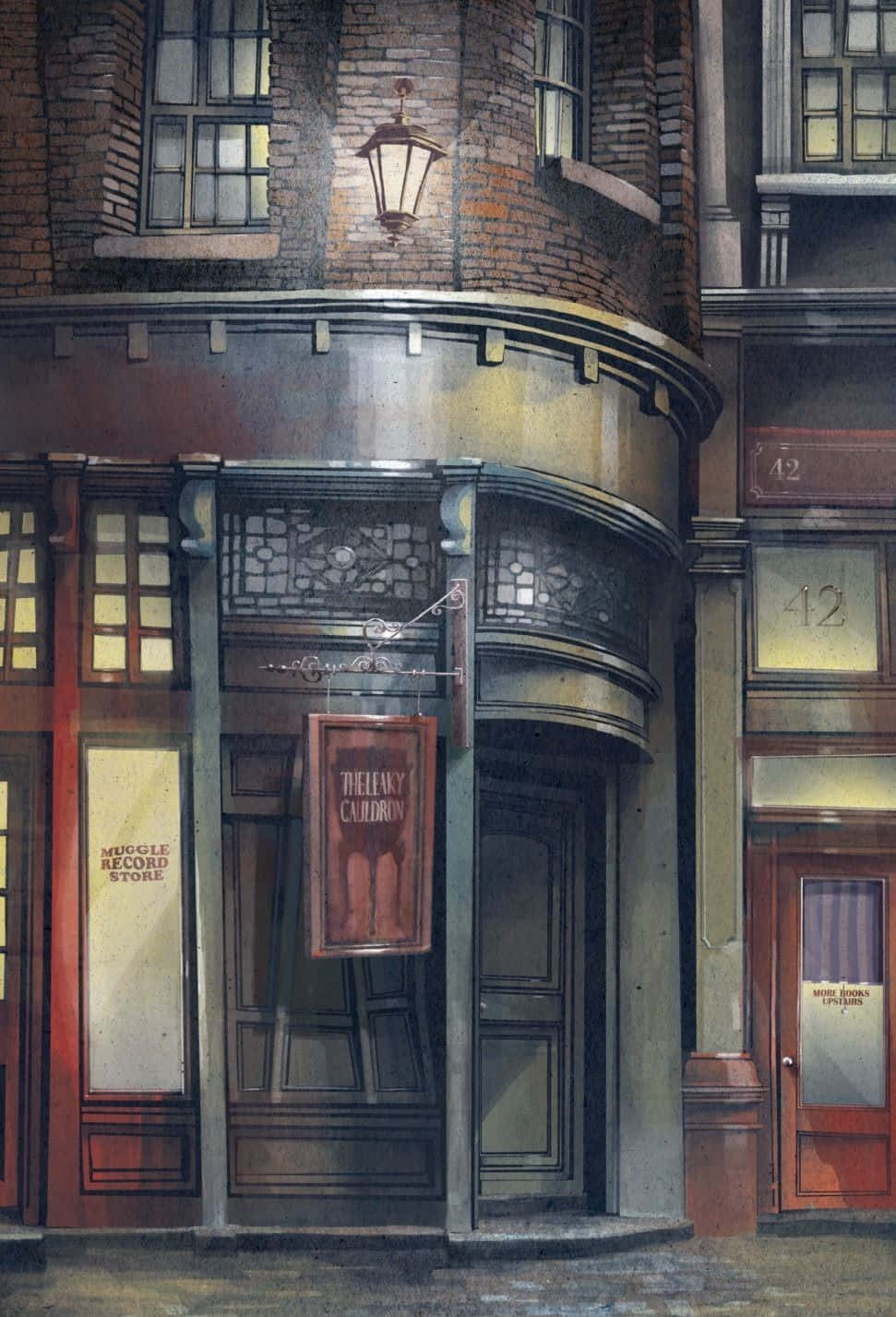 Magical Diagon Alley bustling with shoppers Wallpaper