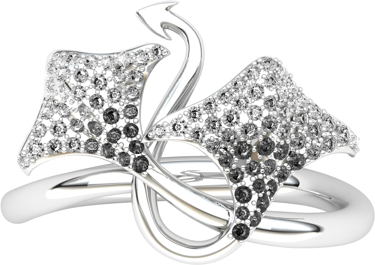 Diamond Butterfly Ring Silver PNG