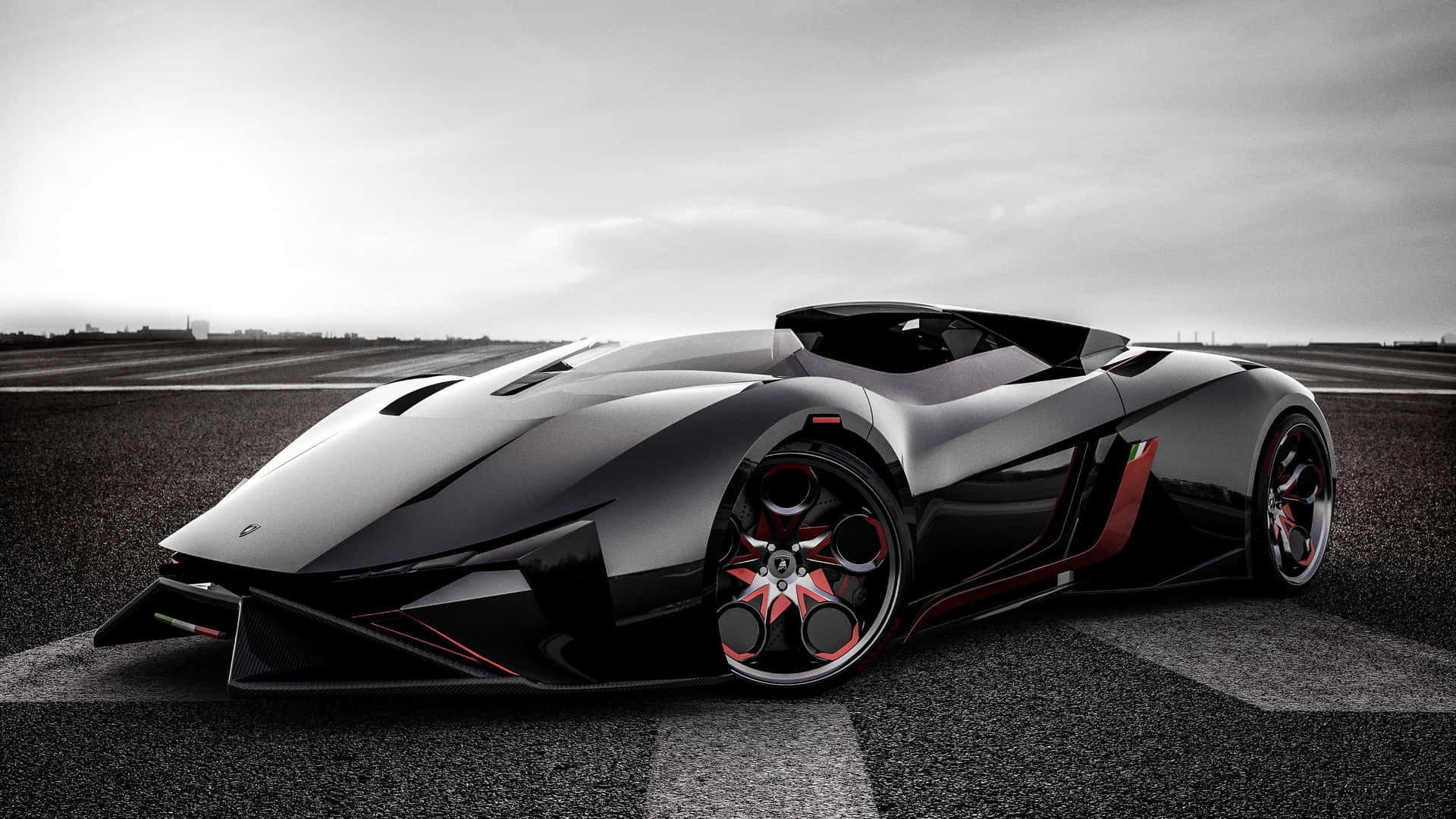 A Black And Red Sports Car On A Runway Wallpaper