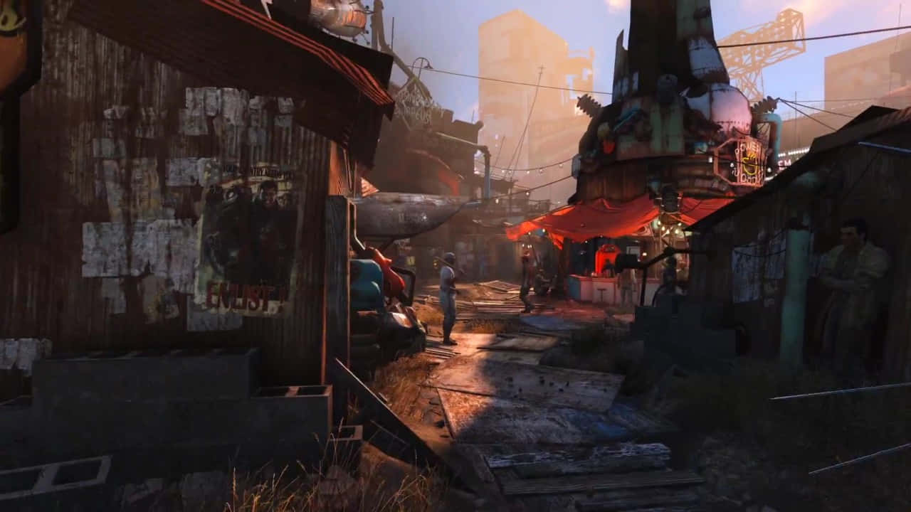 A Scenic View of Diamond City at Twilight Wallpaper