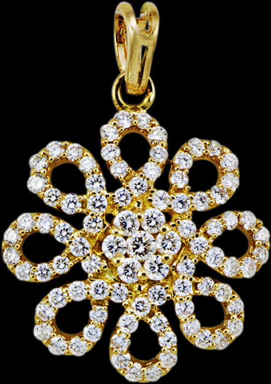 Diamond Floral Pendant Gold Jewelry PNG