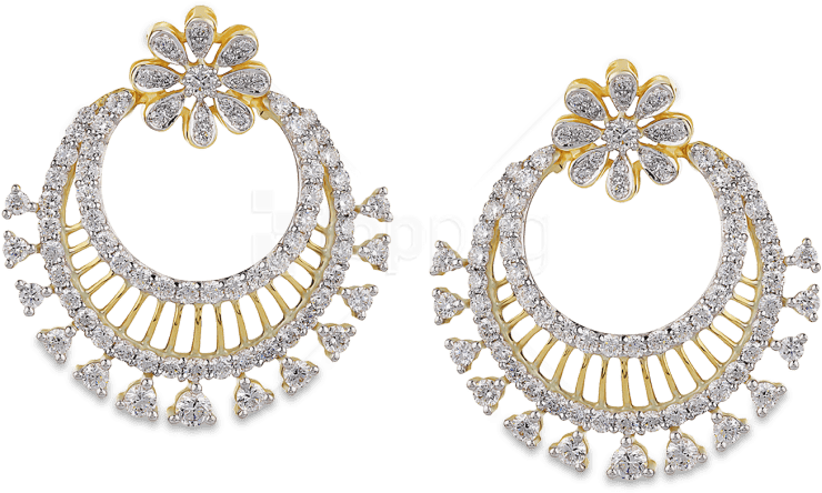 Diamond Flower Hoop Earrings PNG