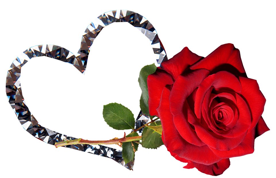 Diamond Heartand Red Rose PNG