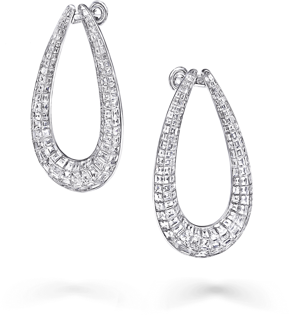 Diamond Hoop Earrings Reflection PNG
