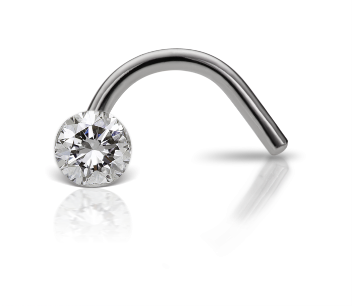 Diamond Nose Stud Silver Curved Barbell PNG