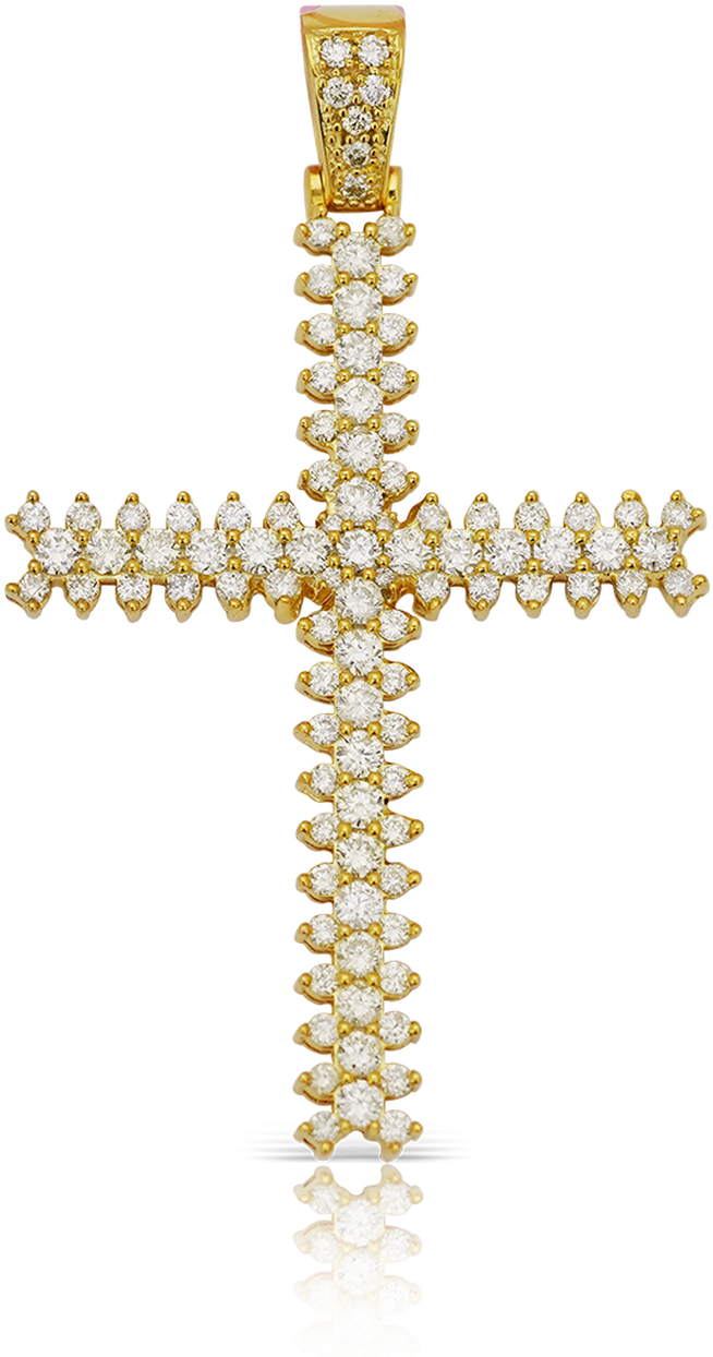 Diamond Studded Gold Cross Pendant PNG