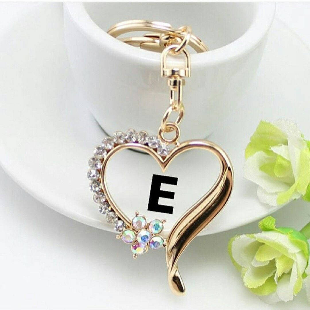 Diamond Studded Gold Letter E Keychain