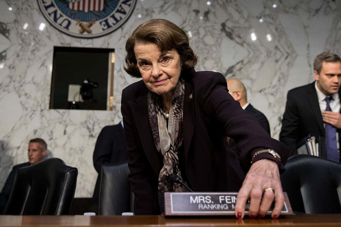 Dianne Feinstein With Her Name Placard Wallpaper