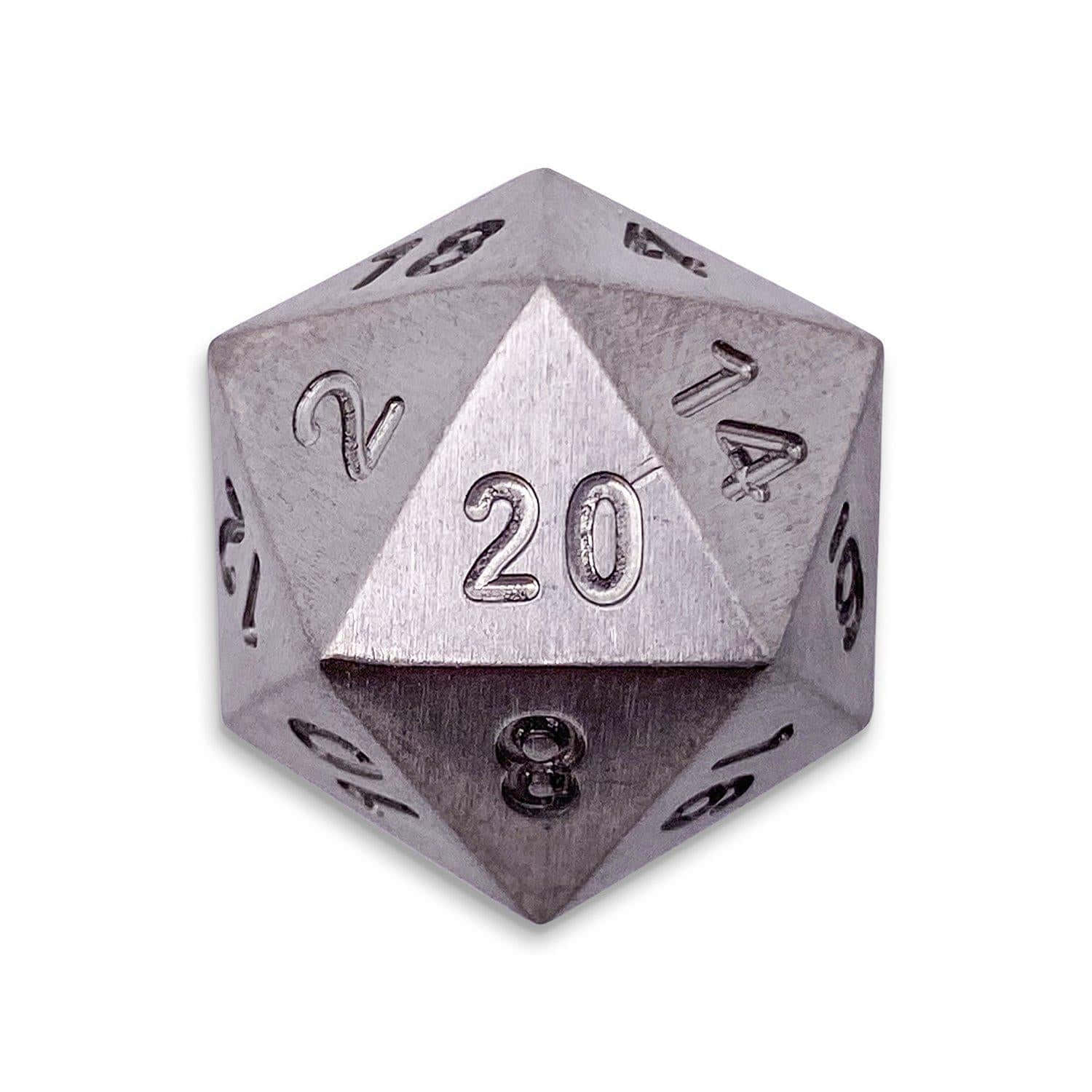 A Silver D20 Dice With Numbers On It