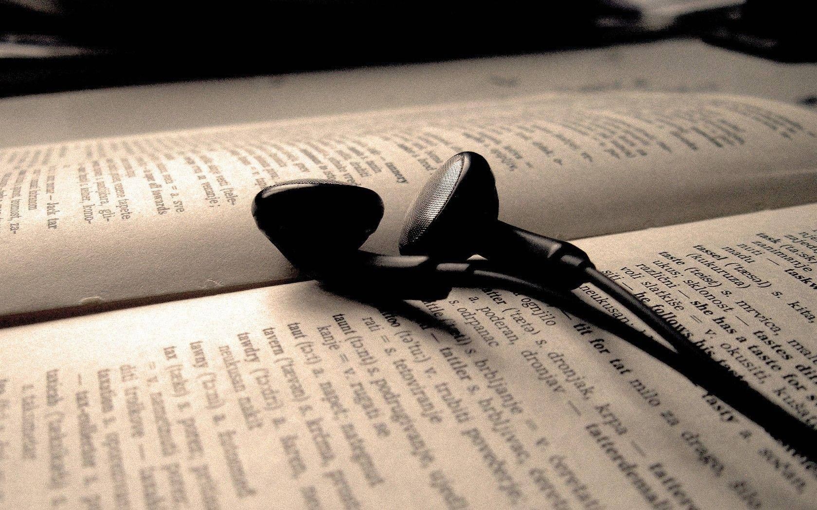 Dictionary With Headphones Wallpaper