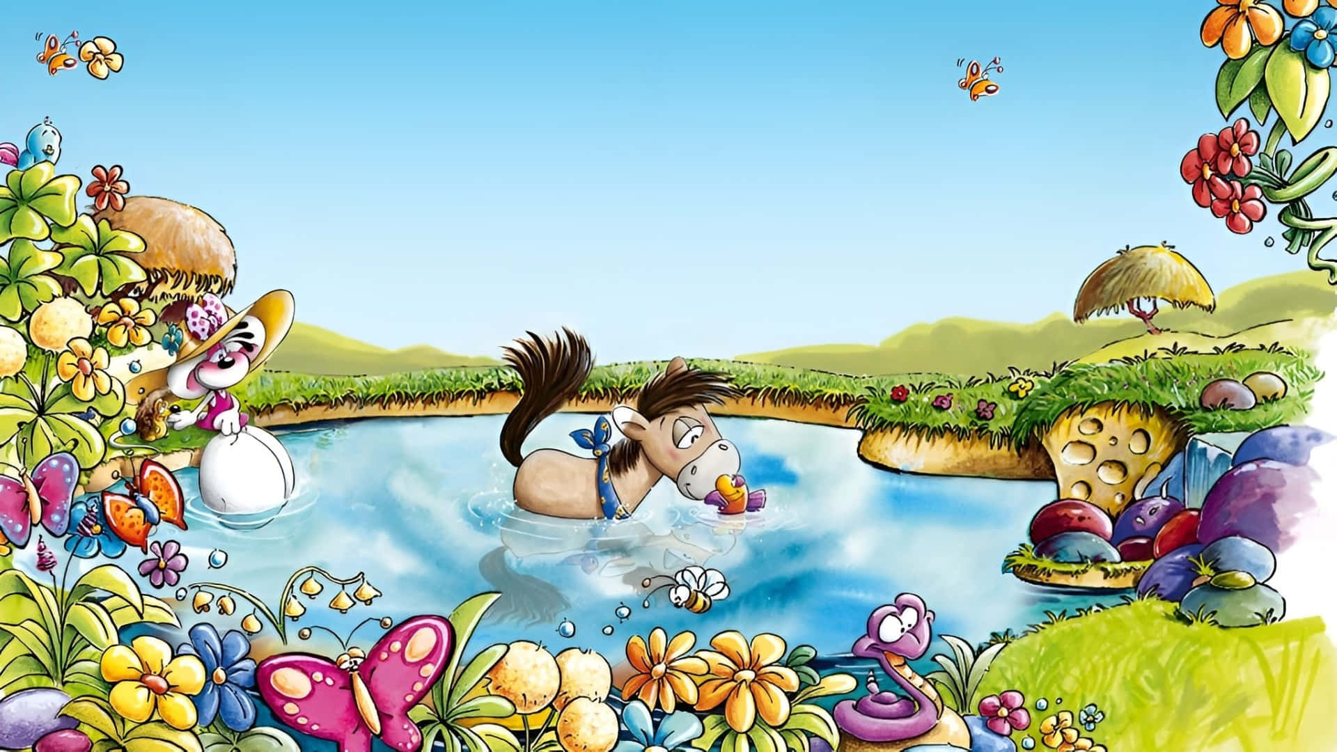 Diddl Y Amigos Junto Al Lago Fondo de pantalla