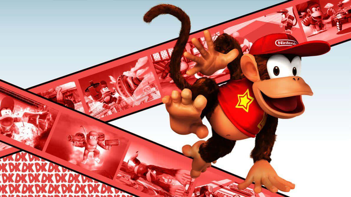 Diddy Kong Toiminnassa, Esittelee Taitonsa Värikkäässä Pelimaailmassa Taustakuva