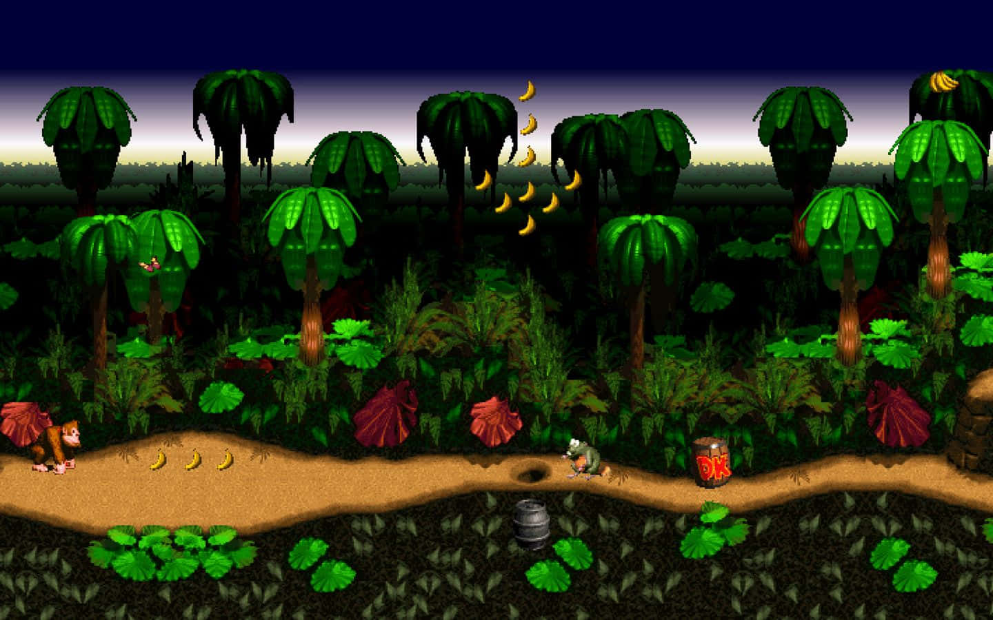 Diddy Kong posing in action on a scenic jungle background Wallpaper