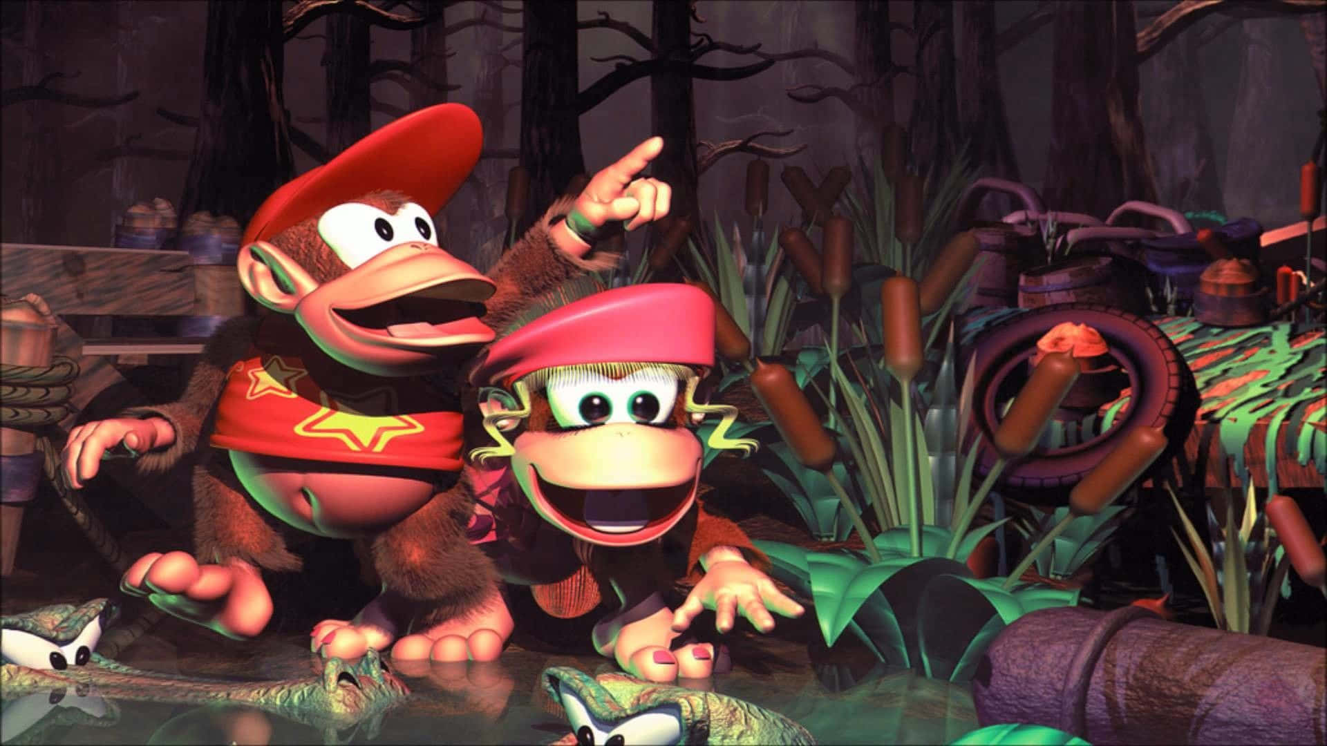 Diddy Kong striking a pose in a thrilling action scene Wallpaper