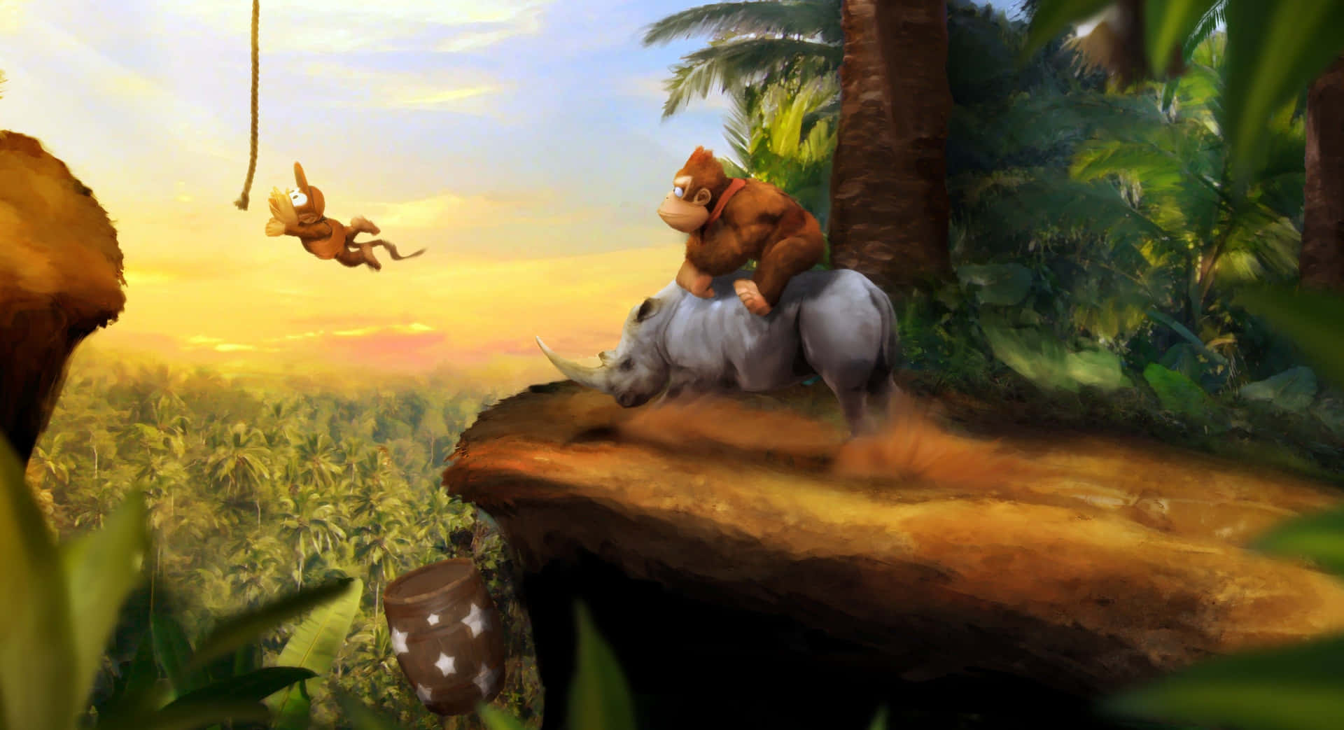 Diddy Kong swinging into action in vibrant jungle setting Wallpaper