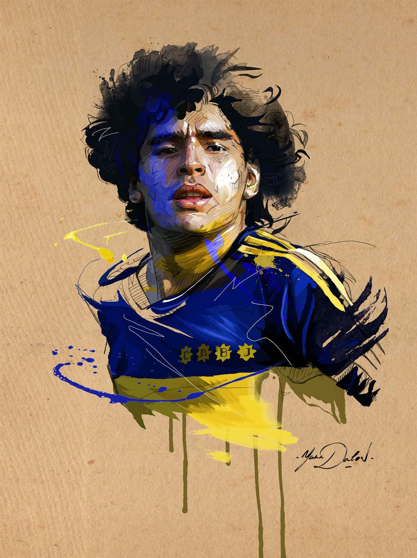 Diego Maradona Fodboldspiller Illustration Kunst Tapet Wallpaper