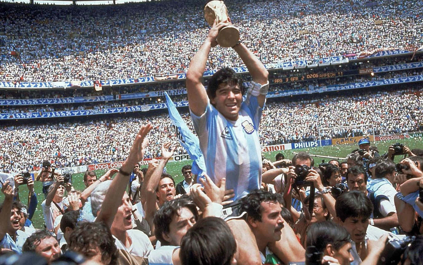 Diegomaradona Felice Celebrazione Fotografia Coppa Del Mondo Sfondo