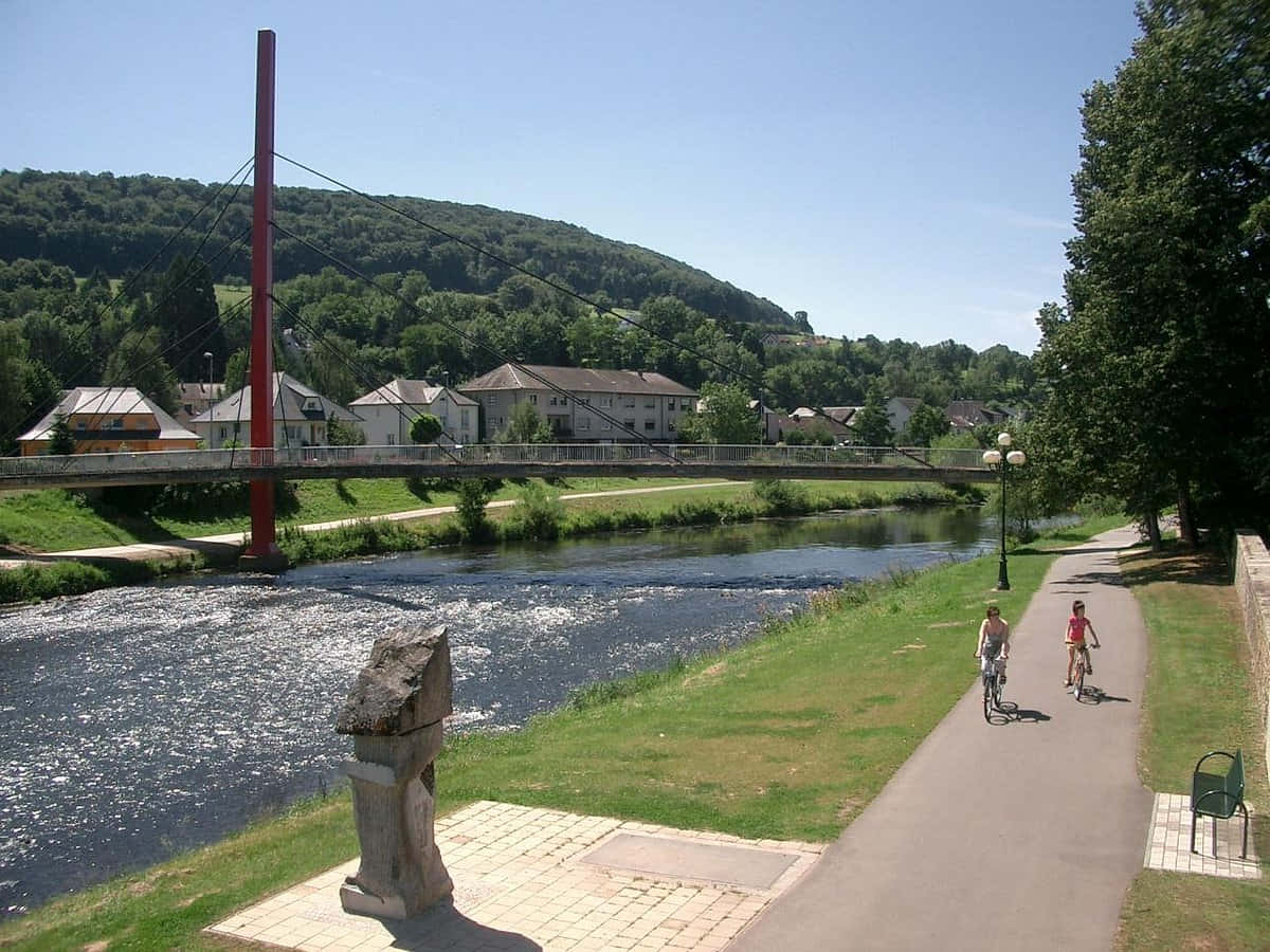 Diekirch Rivier Zeker Fietspad Achtergrond