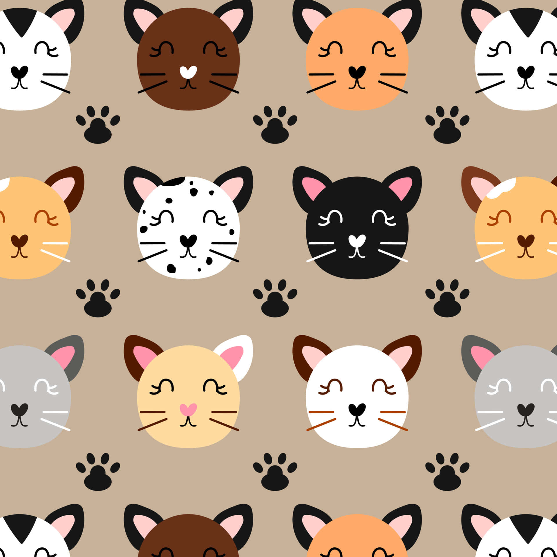 Different Color Cute Kitties Pattern Wallpaper