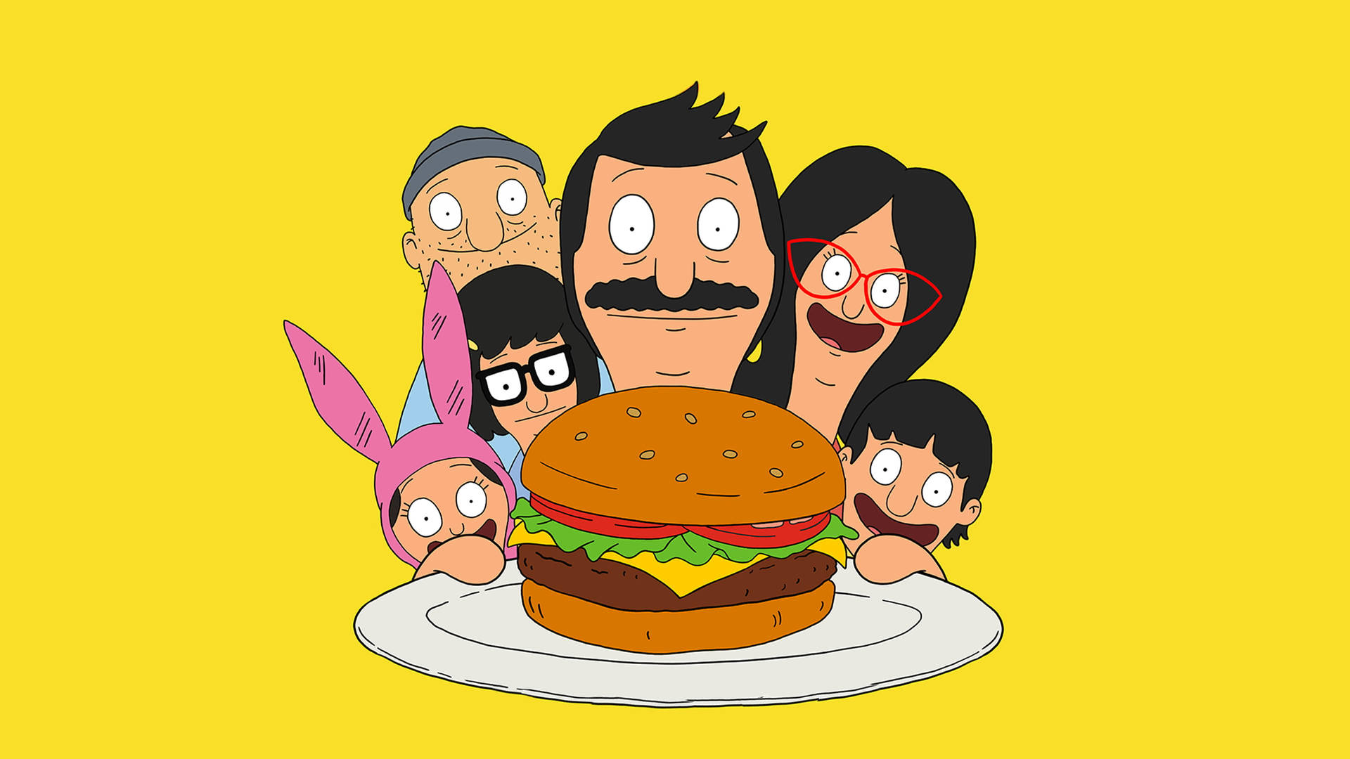 Digi-Kunst med en familie og en cheeseburger Wallpaper