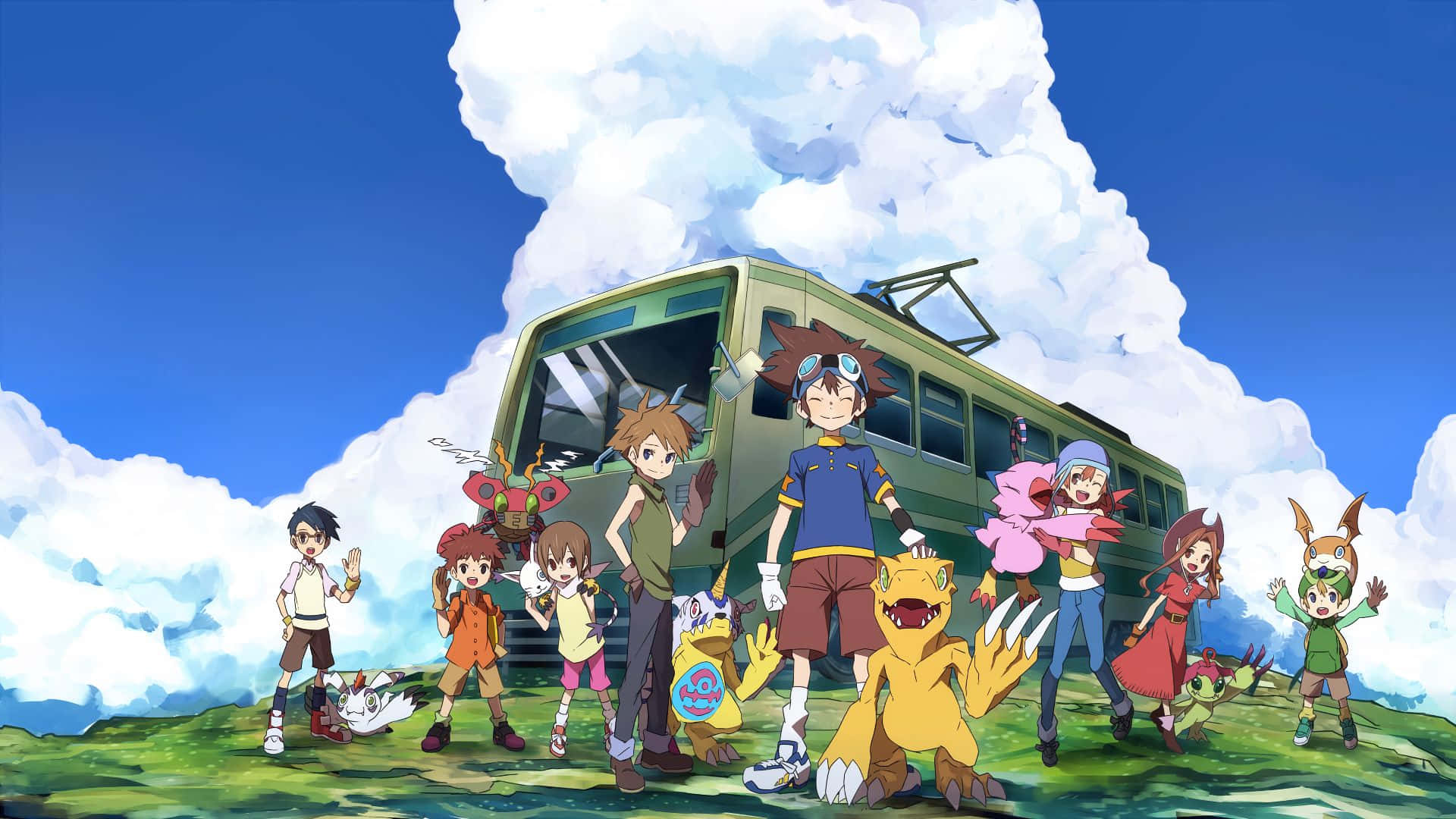 Digimon Adventure Gruppe Med Digimon Bakgrunnsbildet