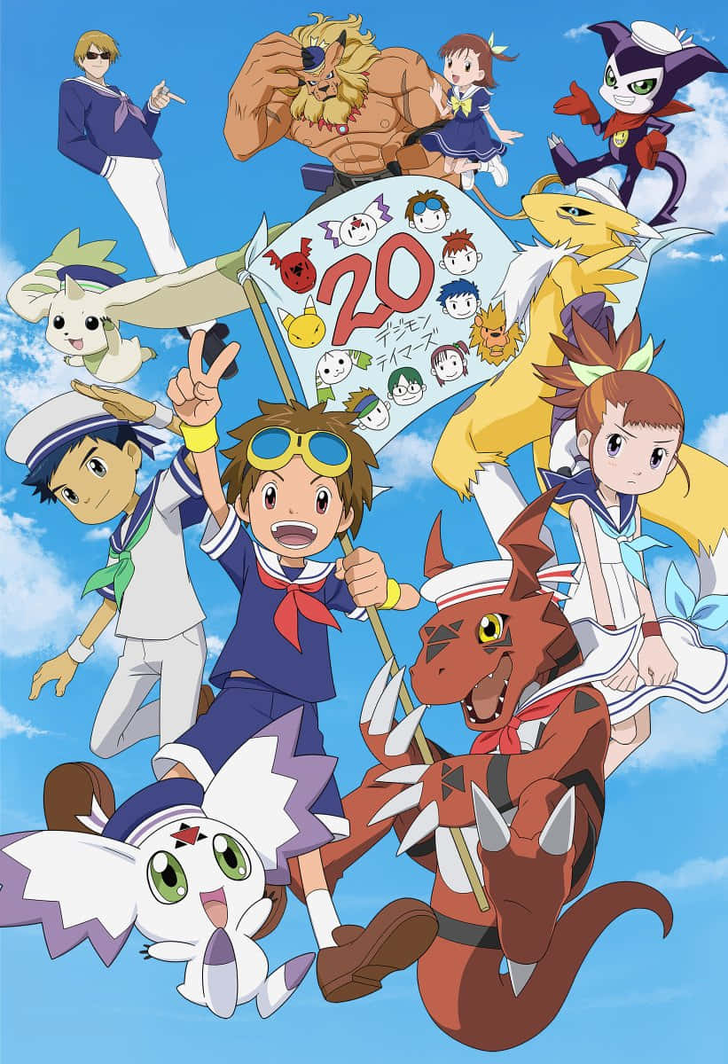 Imagemdo 20º Aniversário De Digimon Tamers Para Papel De Parede De Computador Ou Celular.