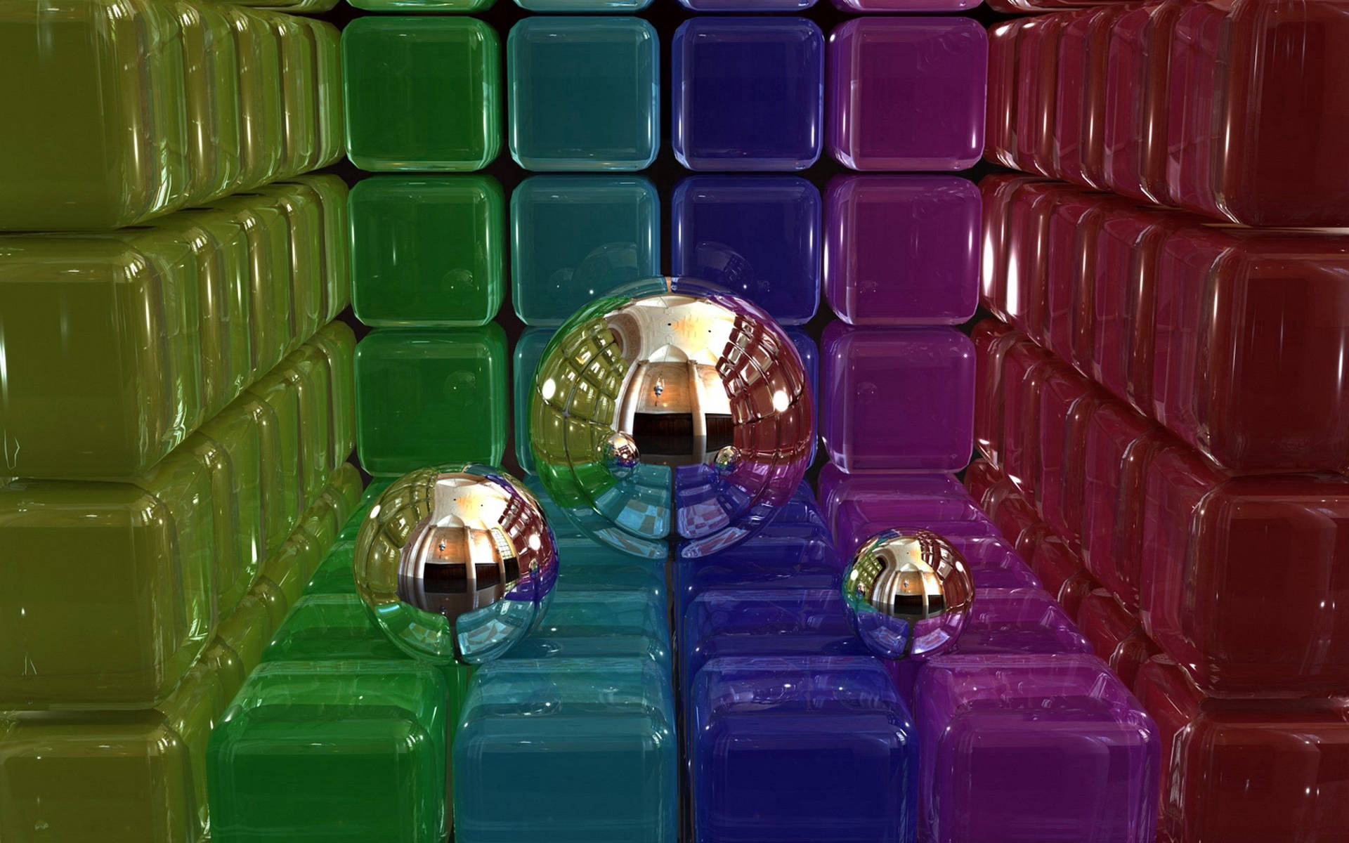 Colorful cubes with three heavy golden circles in the center.