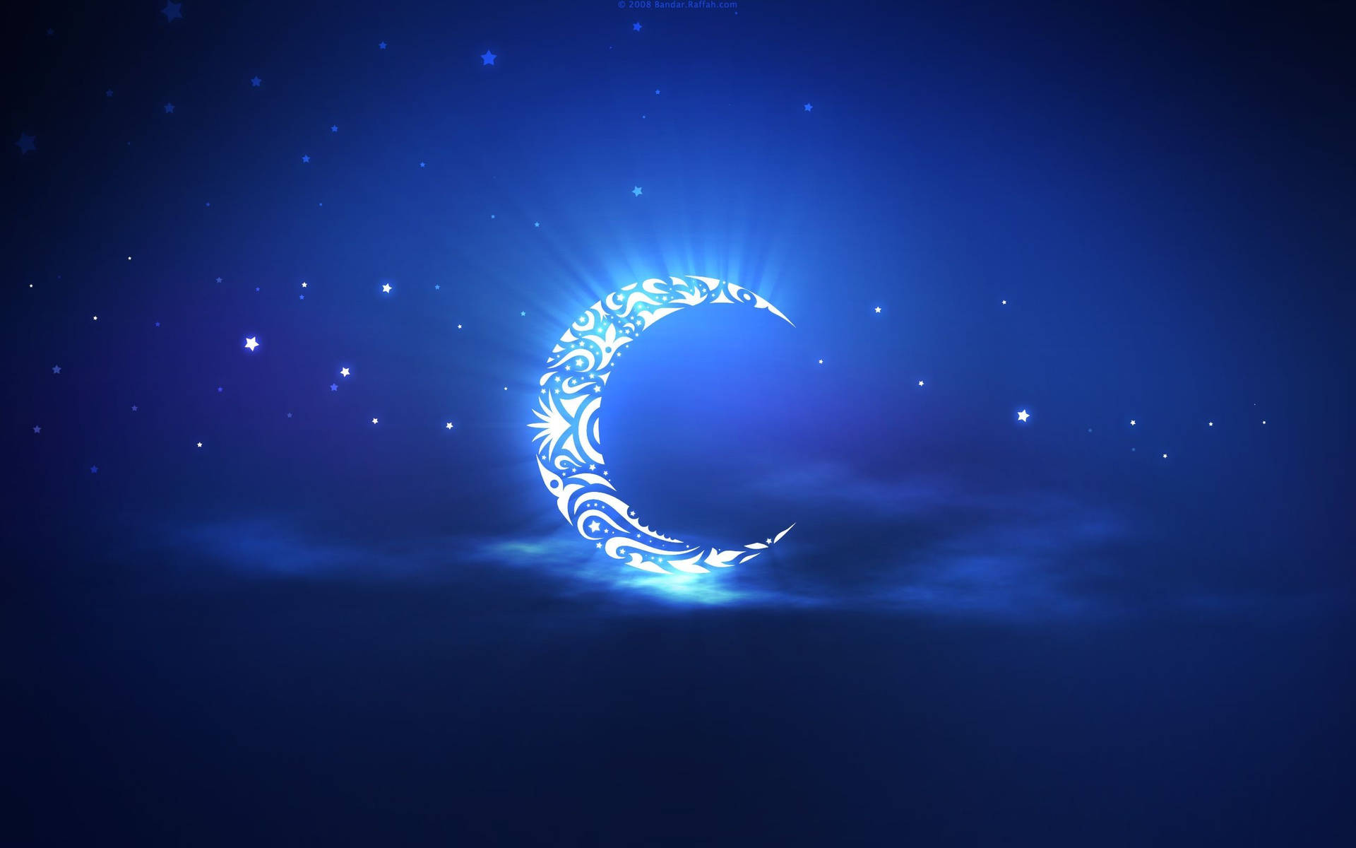 Digital Art Blue Crescent Moon Wallpaper
