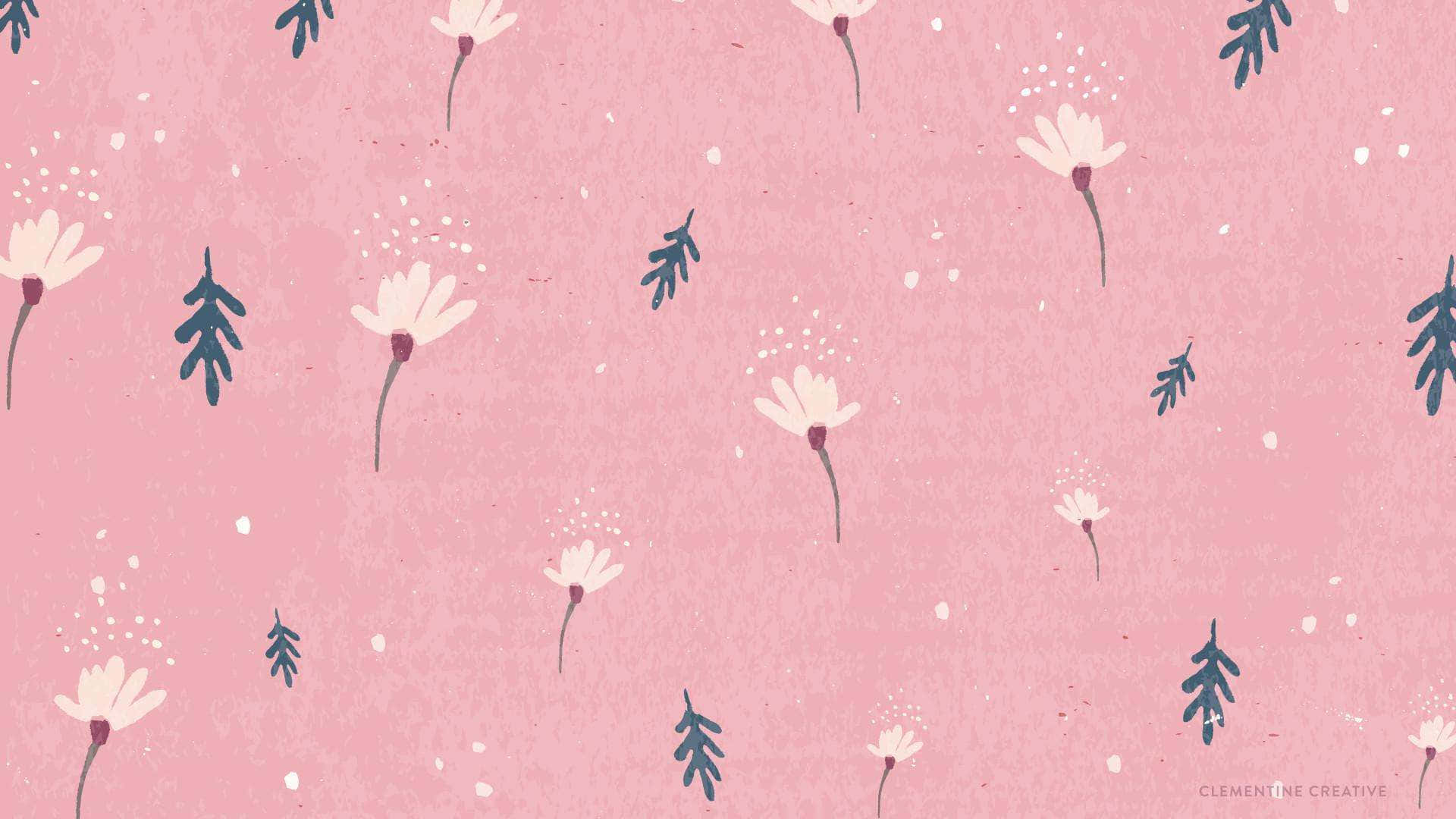 Digital Art Of Flower And Leaves Desktop Pink Aesthetic Wallpaper