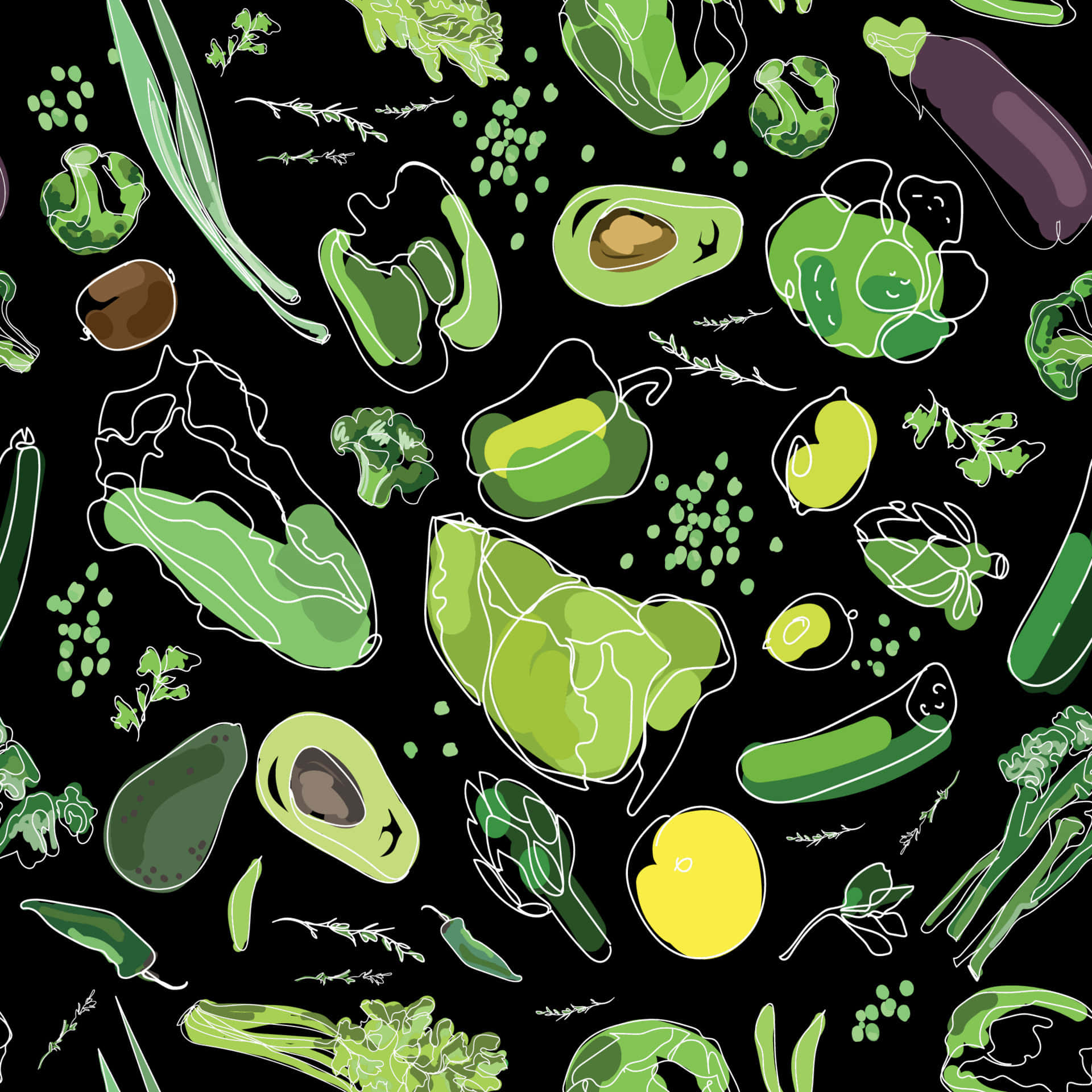 Digital Art Of Fruits And Vegetables Wallpaper