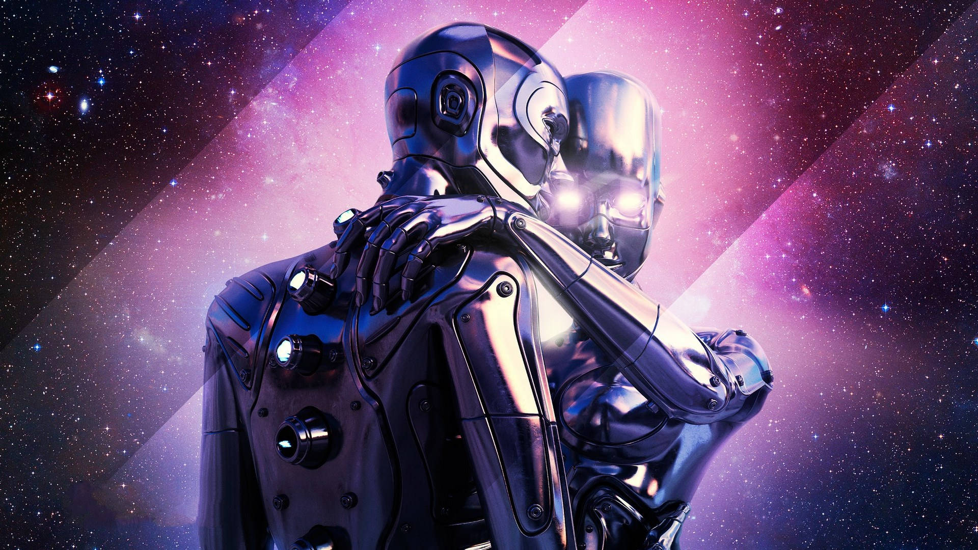 Digital kunst parret roboter og cyborg ben. Wallpaper