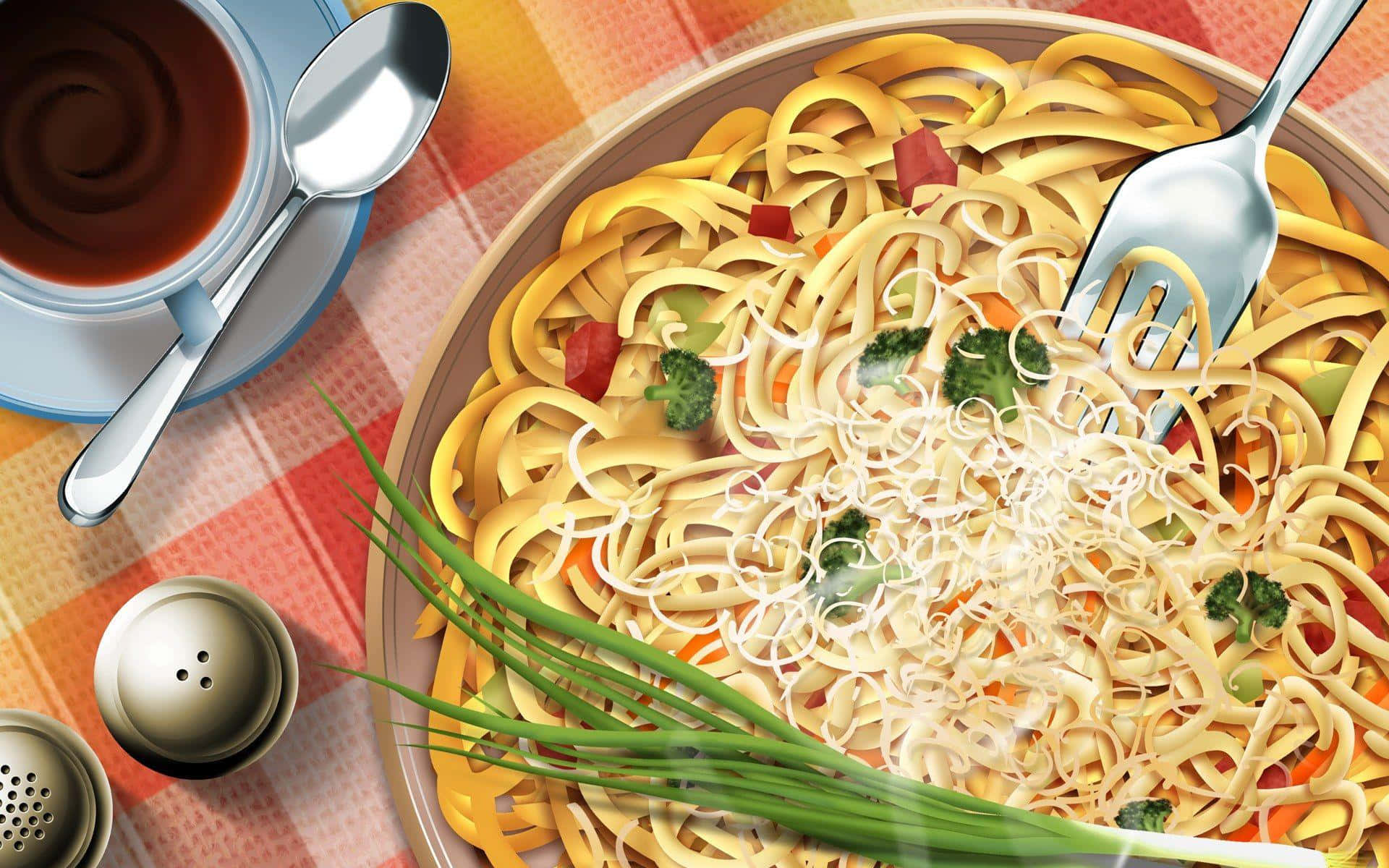 Digitalkonst Pasta Noodles Restaurang Wallpaper