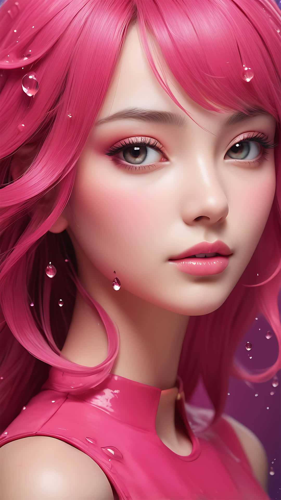 Digital Art Portrait Of Woman With Pink Hair And Earrings Wallpaper