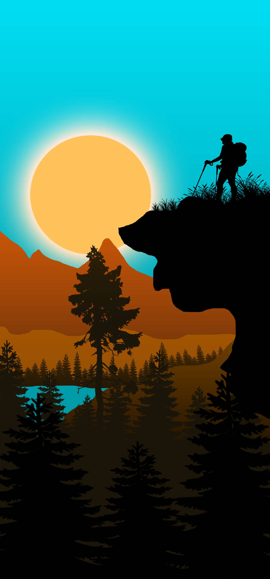 Digital Artwork Mountaineer iPhone X Nature Wallpaper