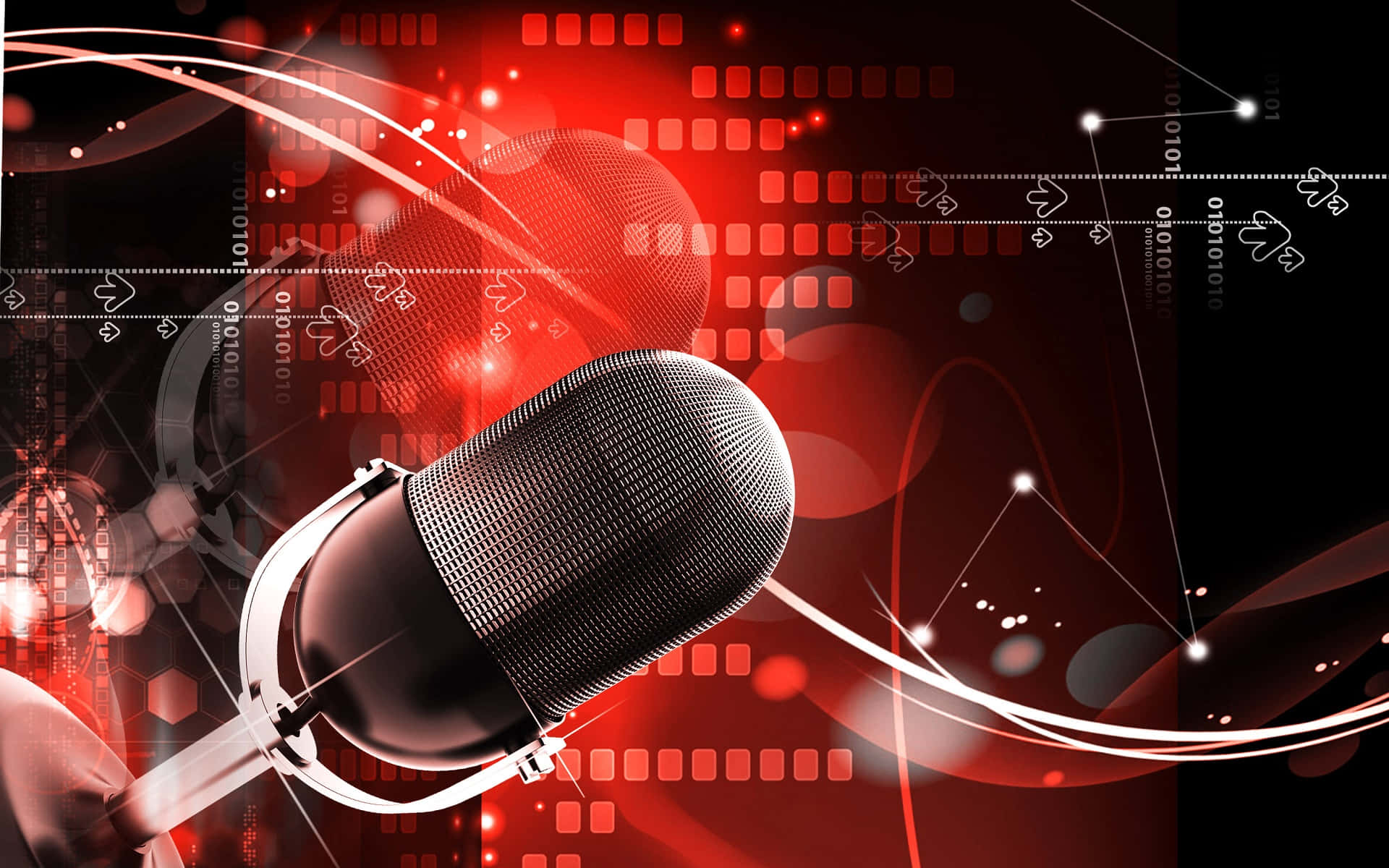 Digital Artwork Of A Microphone And Sounds Wallpaper