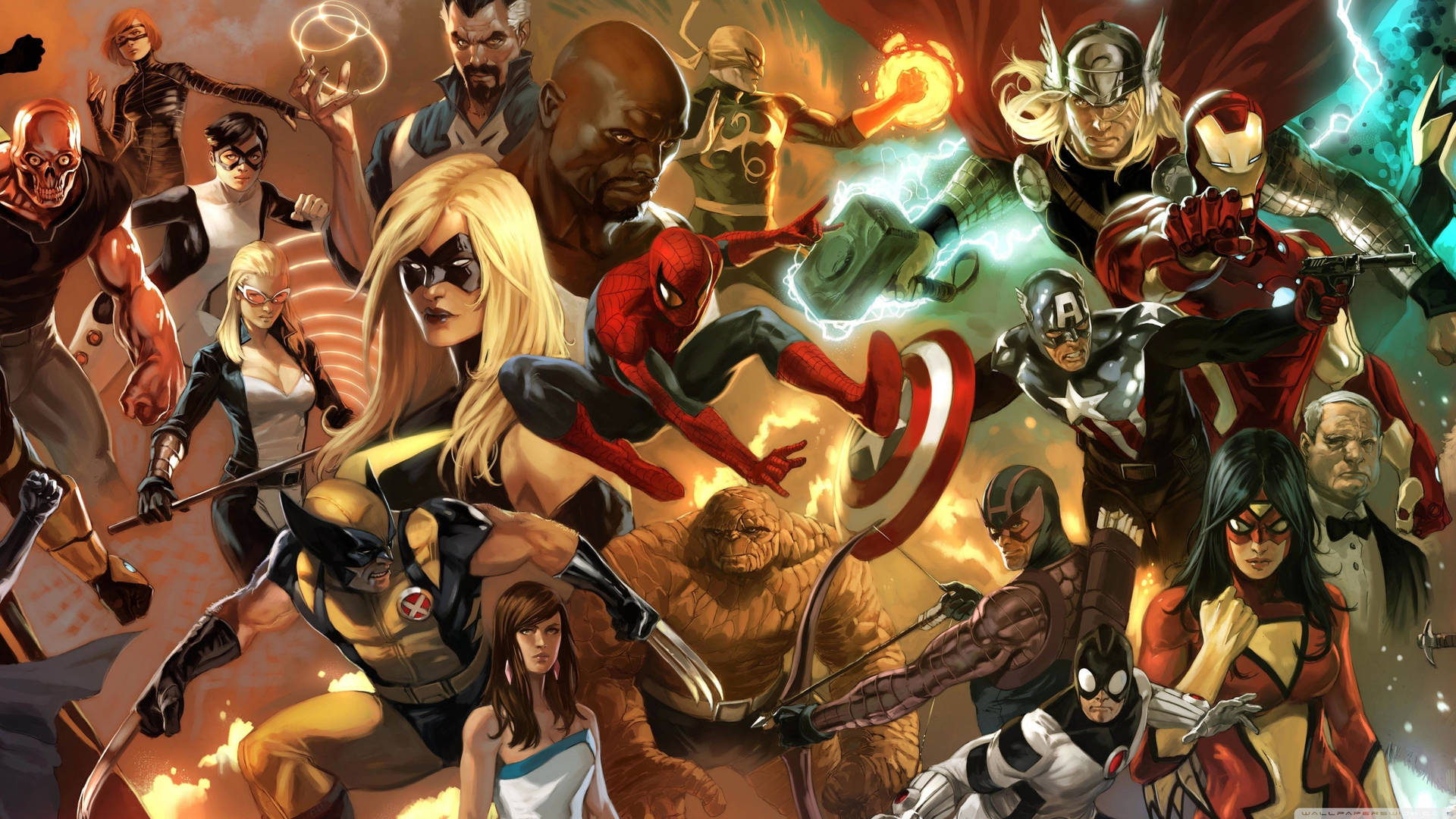 Digitalakonstverk Av Marvel-superhjältar. Wallpaper