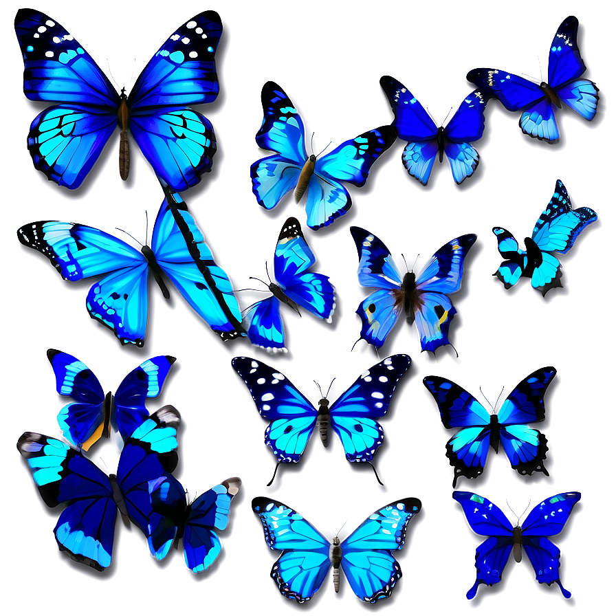 Digital Blue Butterflies Png 06132024 PNG