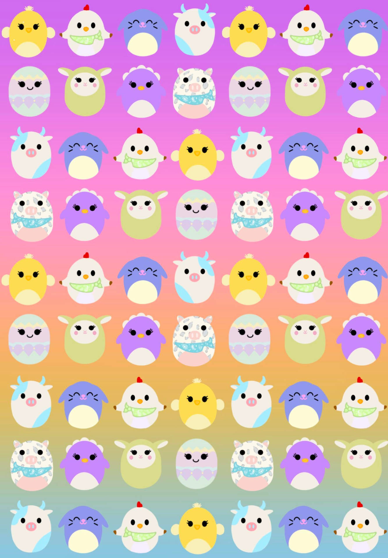 Digital Cartoon Squishmallows Pattern Wallpaper