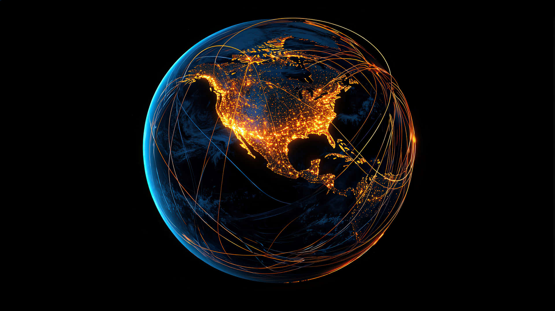 Digital Connectivity Across Earth At Night With Glowing Network Lines Wallpaper