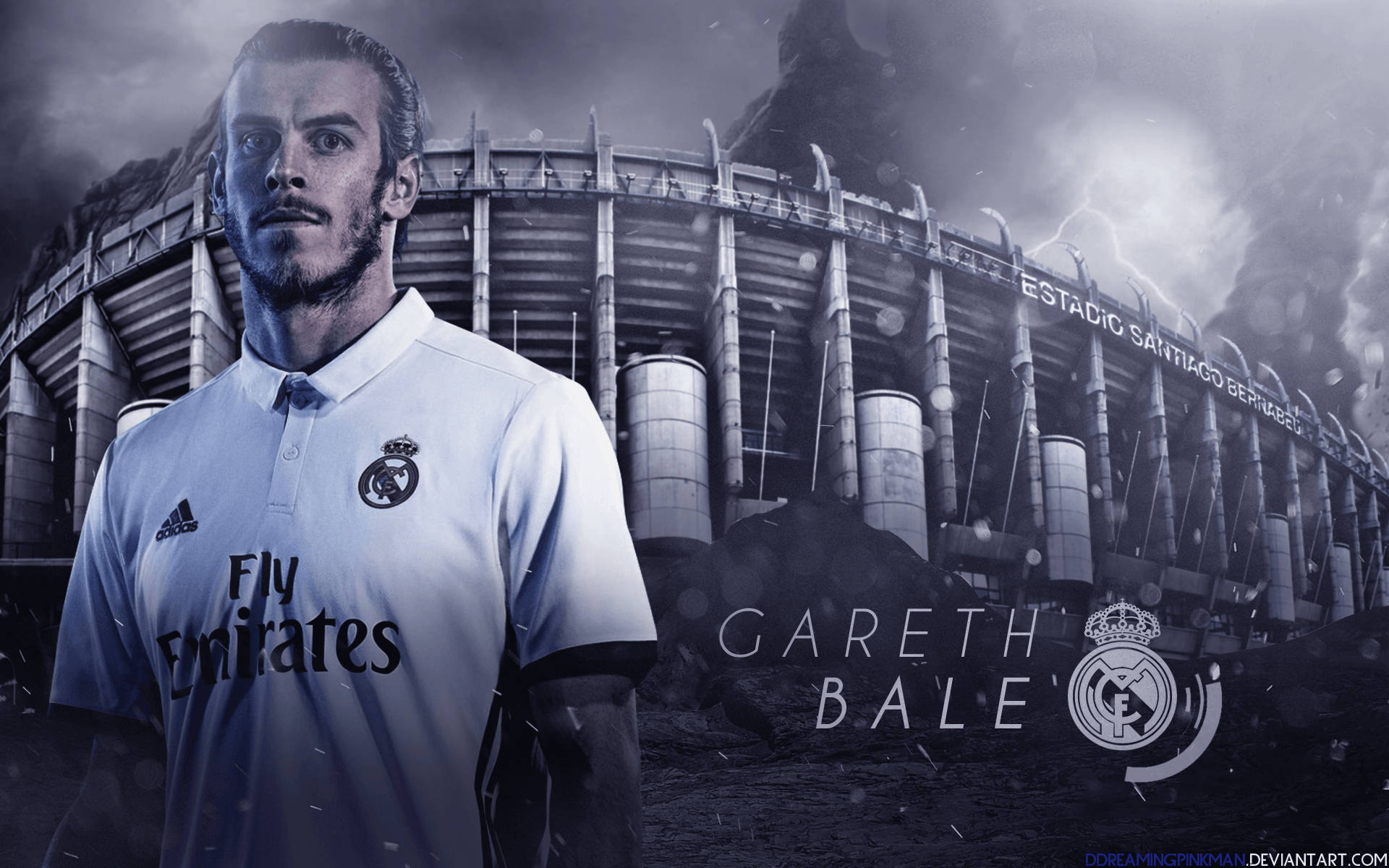 Digitalt dække af Gareth Bale Beskrivelse: Taget fra atletisk Wales fodboldspiller, Gareth Bale er et fokus på denne dynamiske computerens baggrund. Wallpaper