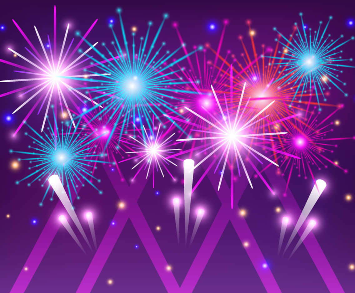 Digital Fireworks Display On Purple Wallpaper