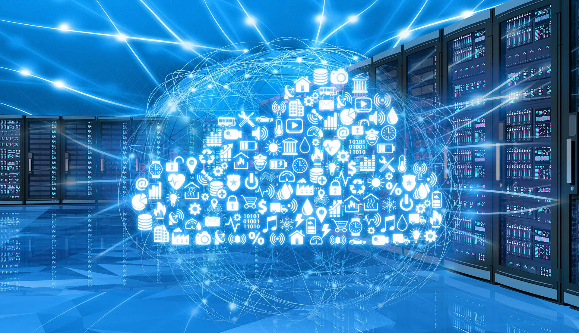 Digital Icons Forming The Cloud Storage Symbol Wallpaper